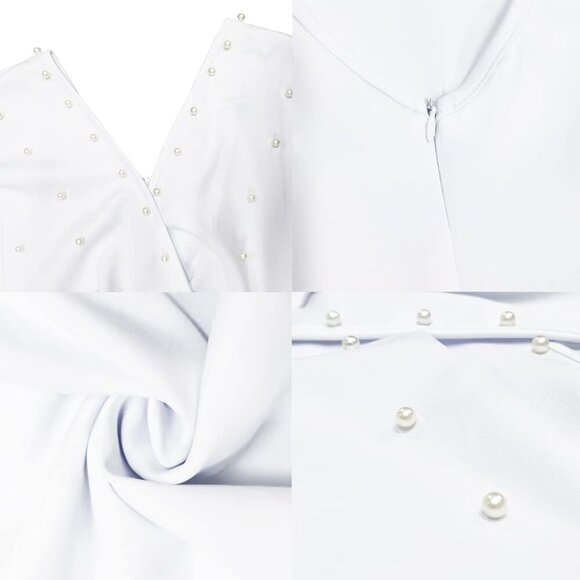 Women Elegant Pearls Deep V Neck Wrap Bodycon Dress Plus Size - Picture 4 of 4